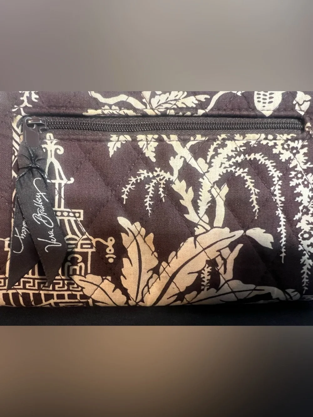 Vera Bradley Brown/Cream Zip Around Wallet in retired Imperial Pagoda Pattern - Picture 3 of 16
